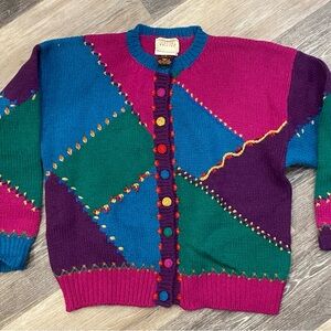 Susan Bristol 90s Multicolor Patchwork Cardigan